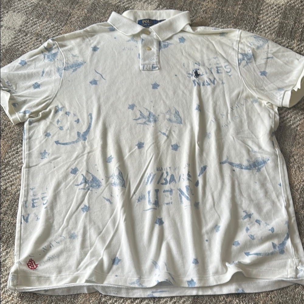 Polo by Ralph Lauren White and Blue Nautical Men's Polo